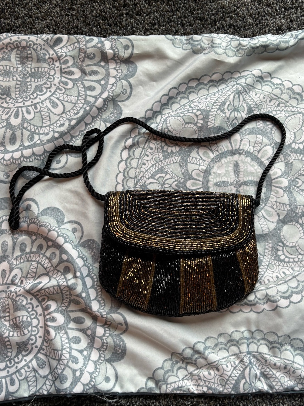 La Regale Black and Gold Beaded Shoulder Bag